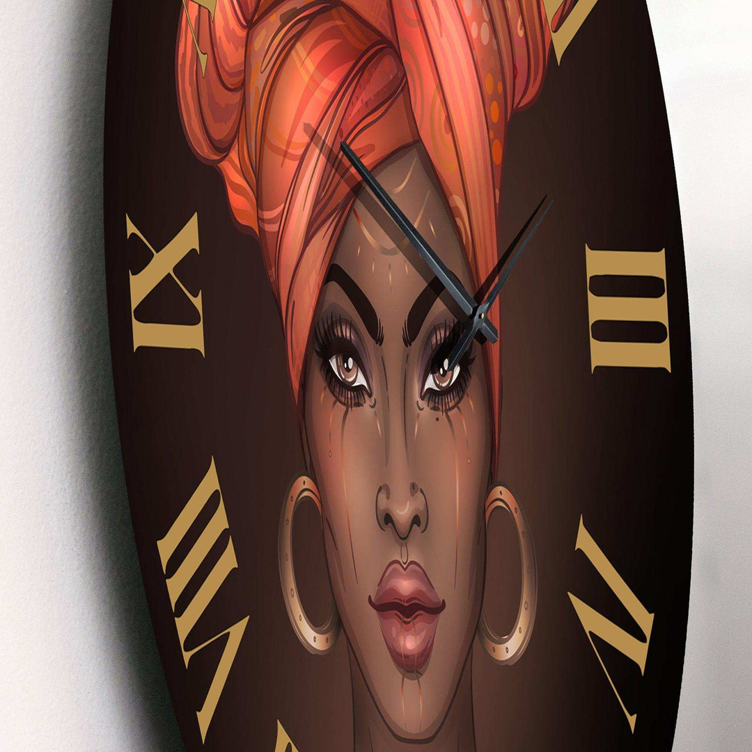 African American Woman with Turban V - People Metal Wall Clock