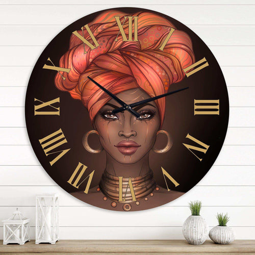 African American Woman with Turban V - People Metal Wall Clock