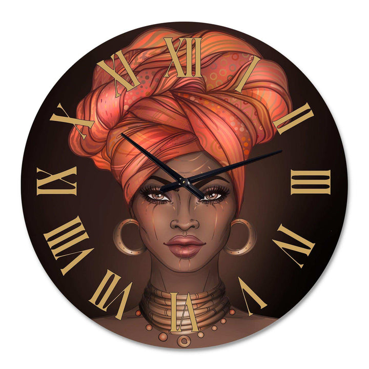 African American Woman with Turban V - People Metal Wall Clock
