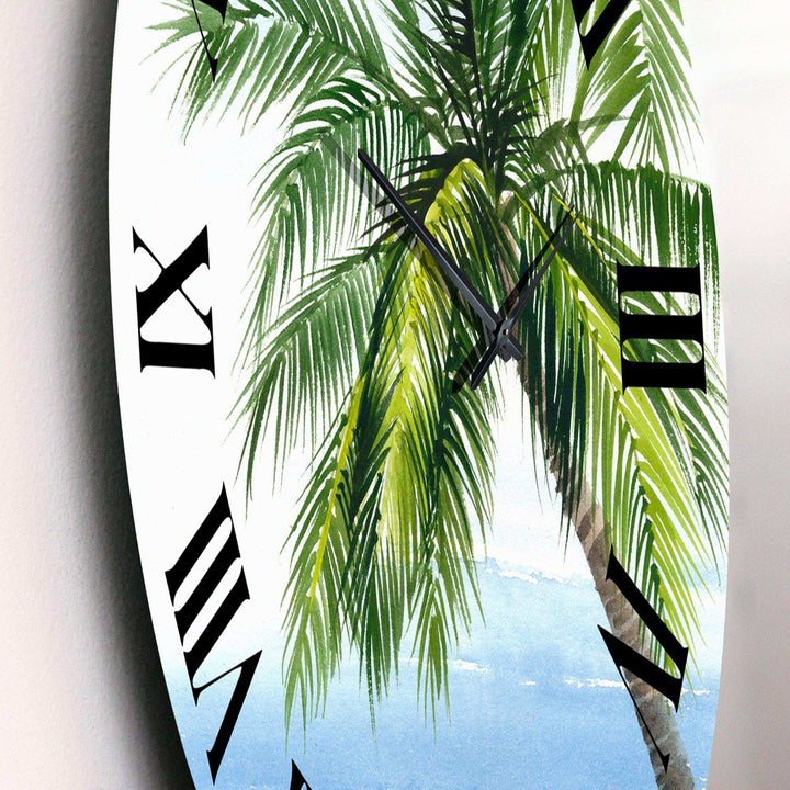Palm Tree At The Beach Resort - Beach Metal Wall Clock
