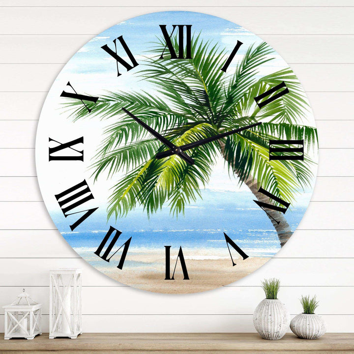 Palm Tree At The Beach Resort - Beach Metal Wall Clock