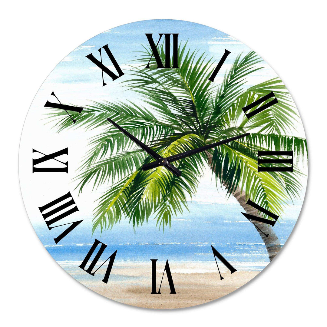 Palm Tree At The Beach Resort - Beach Metal Wall Clock