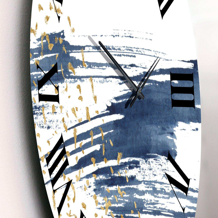 Dark Blue and Gold Abstract I - Abstract Metal Wall Clock