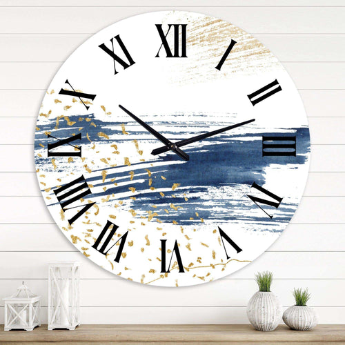 Dark Blue and Gold Abstract I - Abstract Metal Wall Clock