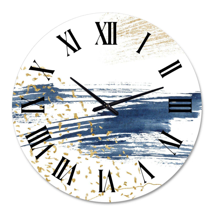Dark Blue and Gold Abstract I - Abstract Metal Wall Clock