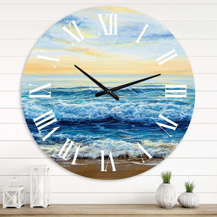 Ocean Waves At Dawn - Beach Metal Wall Clock
