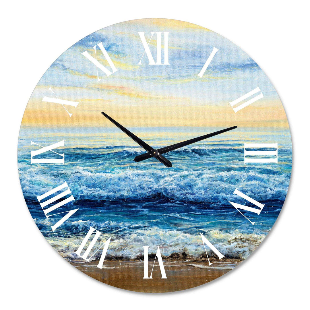Ocean Waves At Dawn - Beach Metal Wall Clock