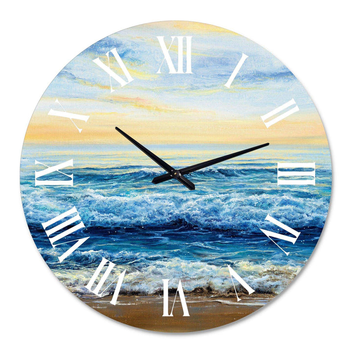 Ocean Waves At Dawn - Beach Metal Wall Clock