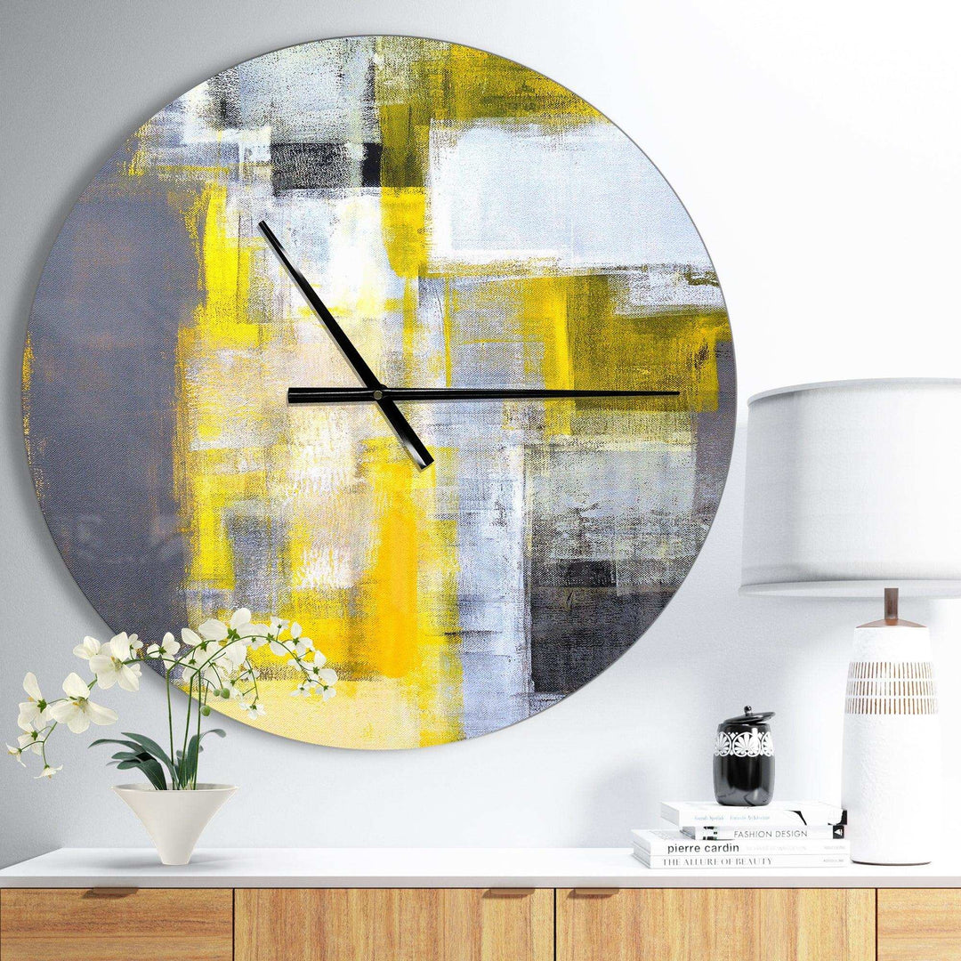 Grey and Yellow Blur Abstract - Abstract Metal Wall Clock