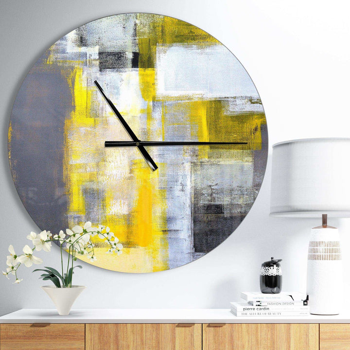 Grey and Yellow Blur Abstract - Abstract Metal Wall Clock