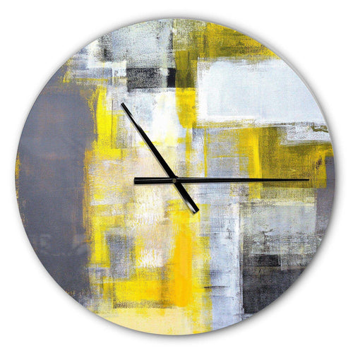 Grey and Yellow Blur Abstract - Abstract Metal Wall Clock