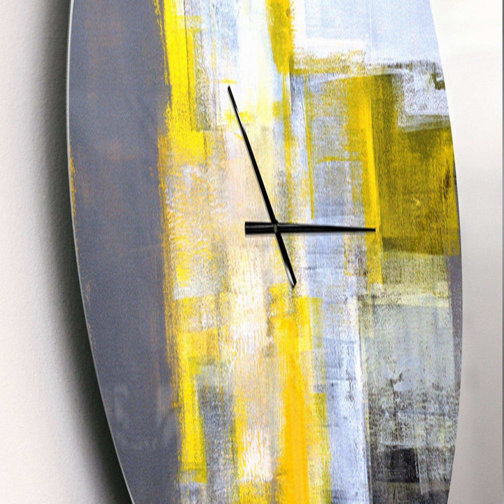 Grey and Yellow Blur Abstract - Abstract Metal Wall Clock