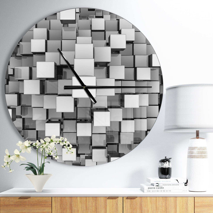 Black and Grey Cubes - Abstract Metal Wall Clock