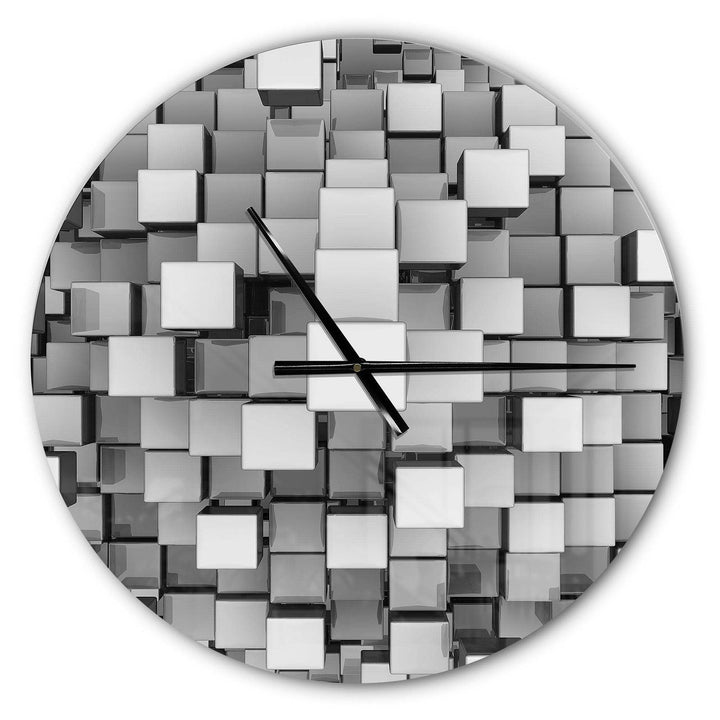 Black and Grey Cubes - Abstract Metal Wall Clock