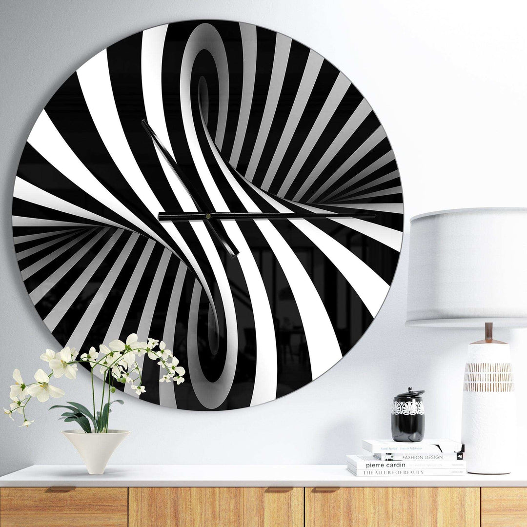 Black and White Spiral - Abstract Metal Wall Clock