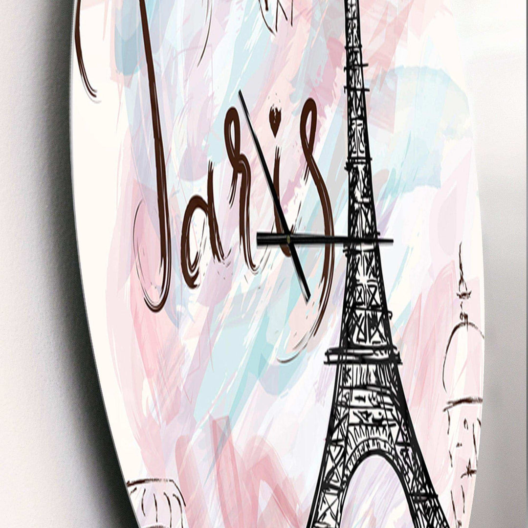 with Paris Eiffel Tower - Architecture Metal Wall Clock