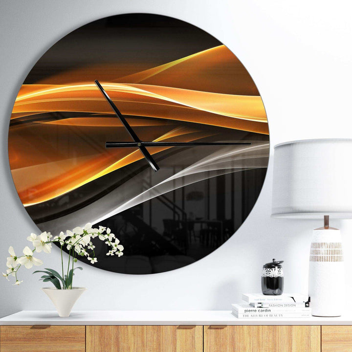 Gold Silver Inward Lines - Abstract Metal Wall Clock