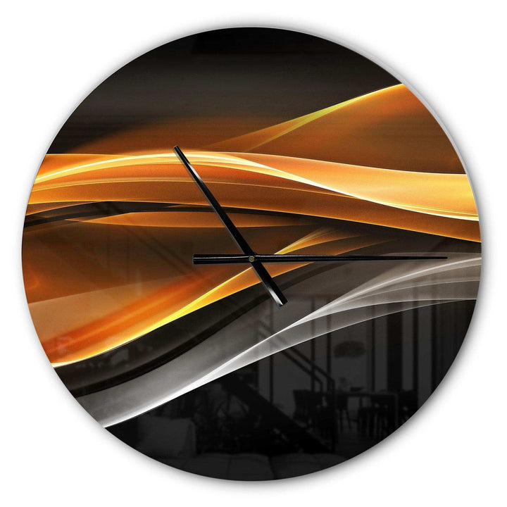 Gold Silver Inward Lines - Abstract Metal Wall Clock