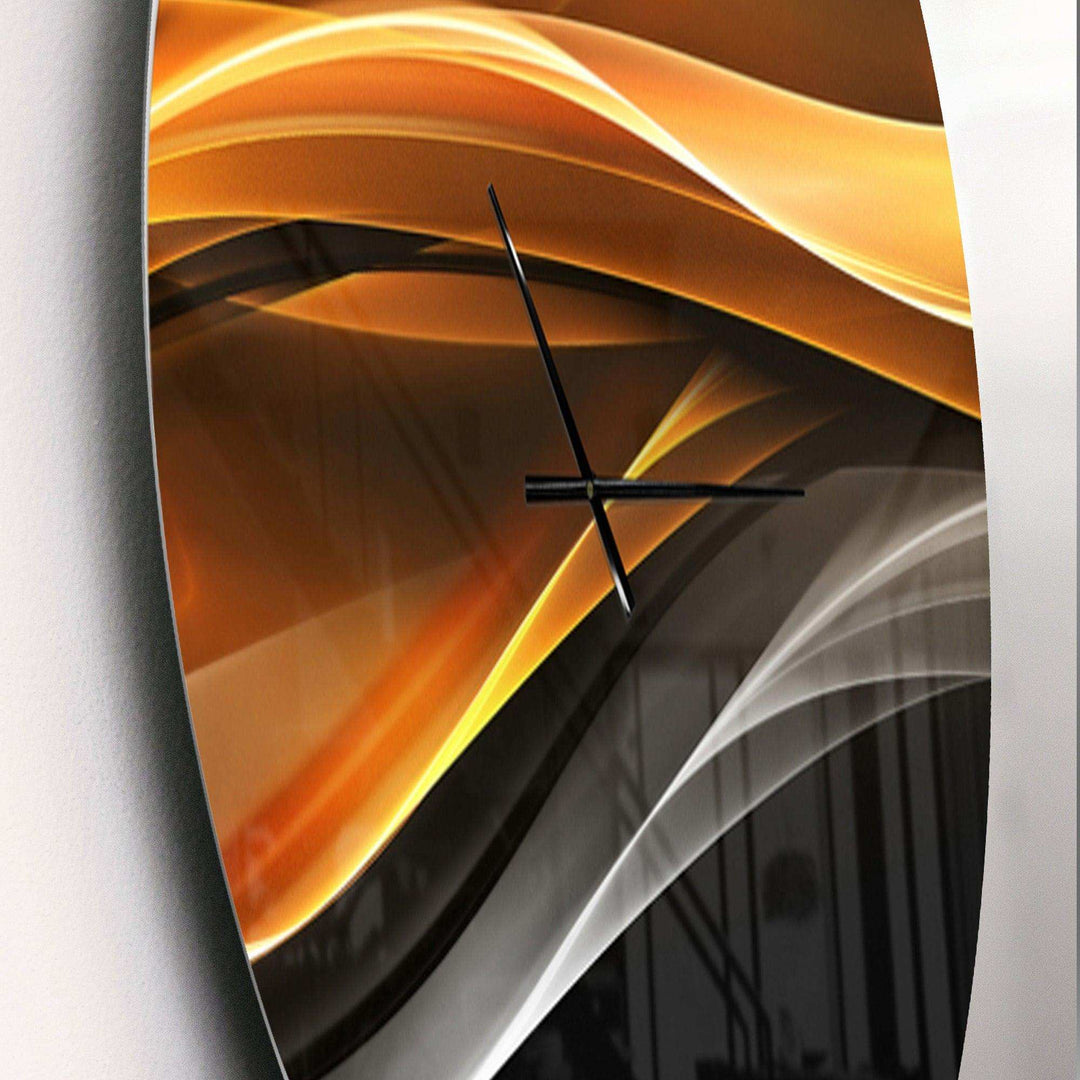 Gold Silver Inward Lines - Abstract Metal Wall Clock