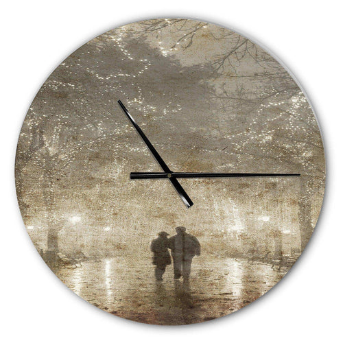 Couple Walking in Night Lights - Landscapes Metal Wall Clock