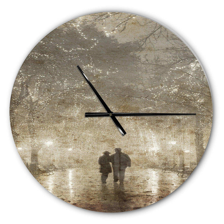Couple Walking in Night Lights - Landscapes Metal Wall Clock