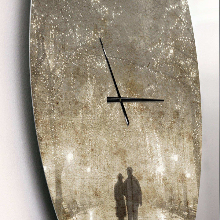 Couple Walking in Night Lights - Landscapes Metal Wall Clock