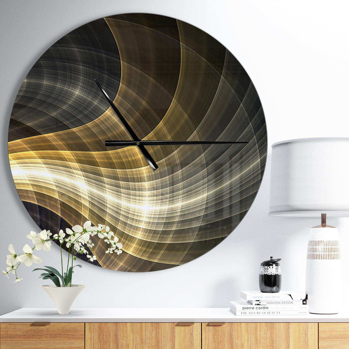 Yellow Fractal Light Art - Abstract Metal Wall Clock