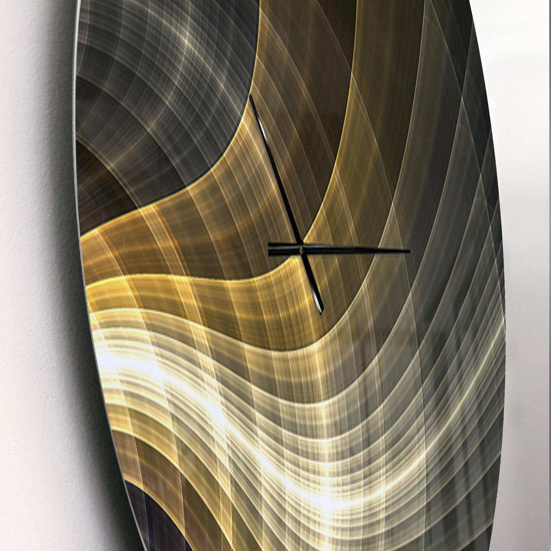 Yellow Fractal Light Art - Abstract Metal Wall Clock