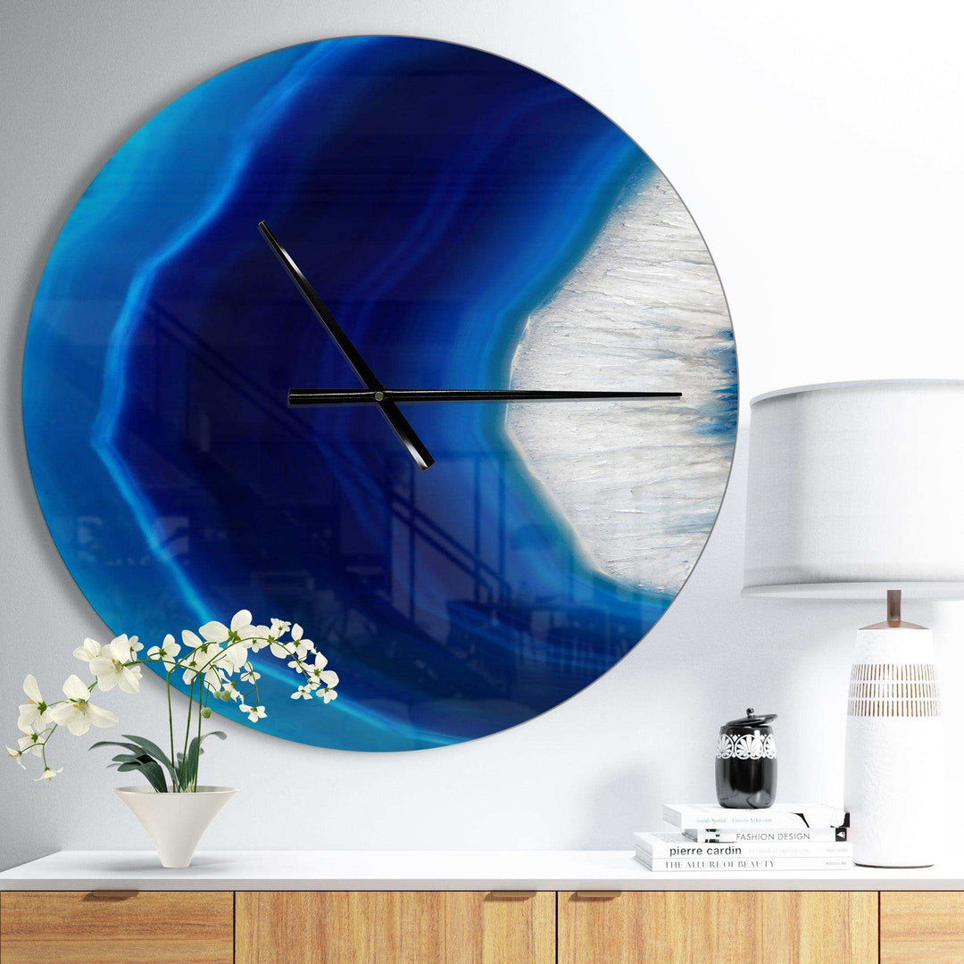 Blue Agate Crystal - Abstract Metal Wall Clock