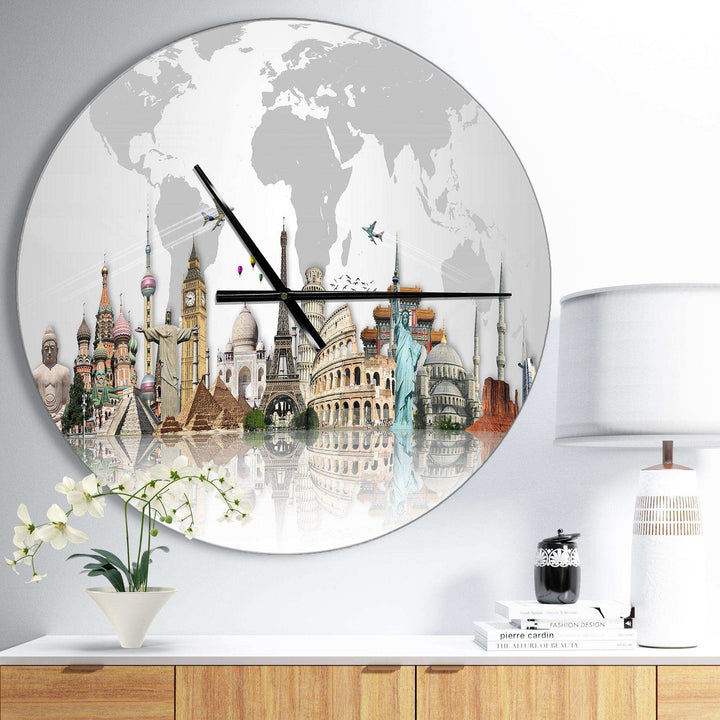 Famous Monuments Across World - Architecture Metal Wall Clock