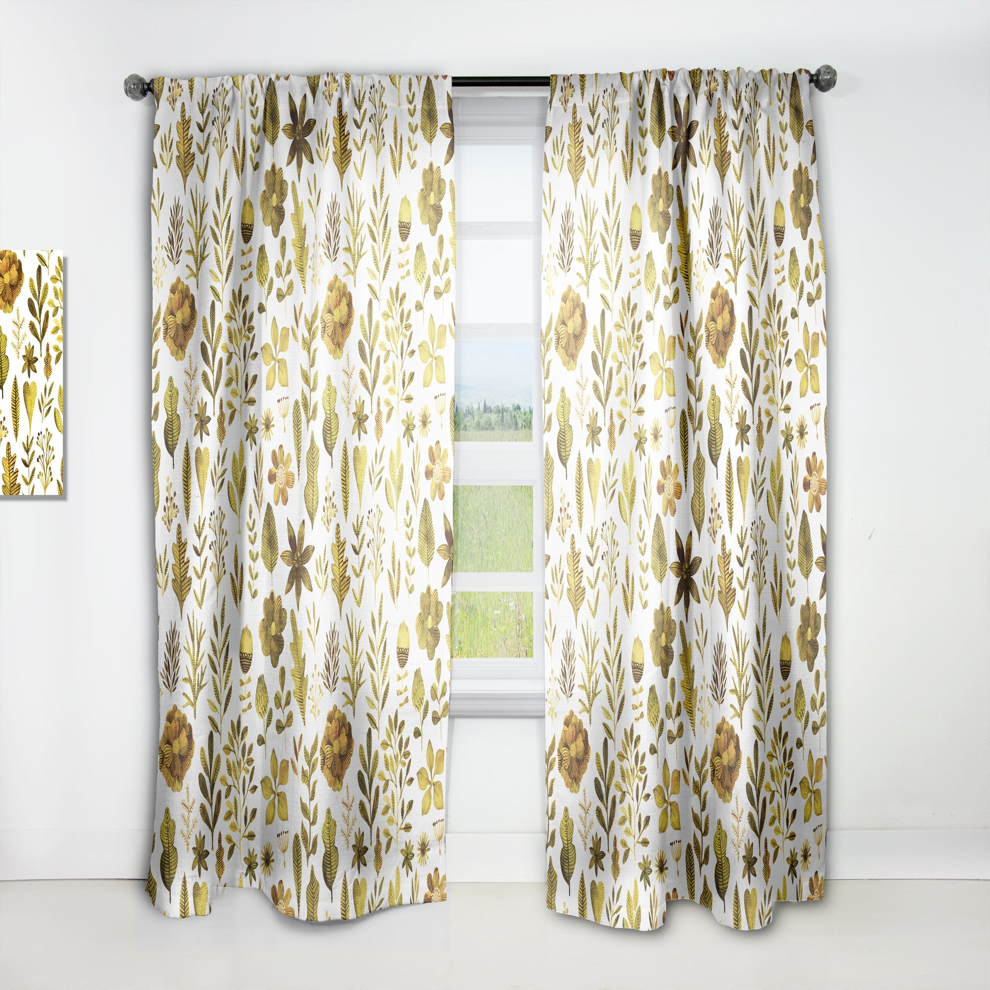 Watercolor Texture with Flowers & Plants' Modern & Contemporary Curtain Panel