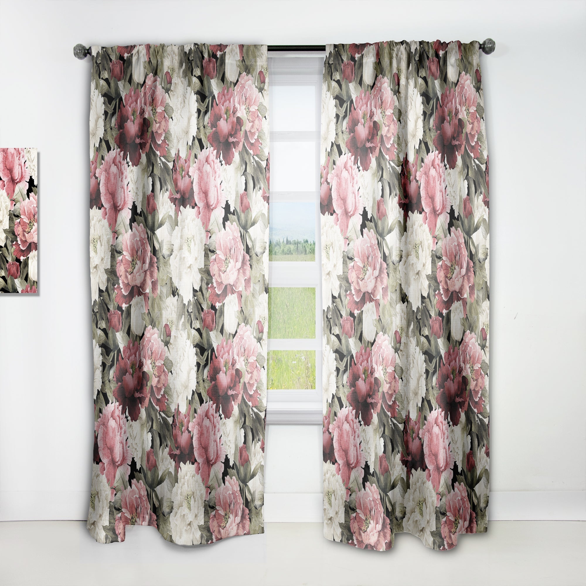 Floral Pattern with Peonies' Bohemian & Eclectic Curtain Panel