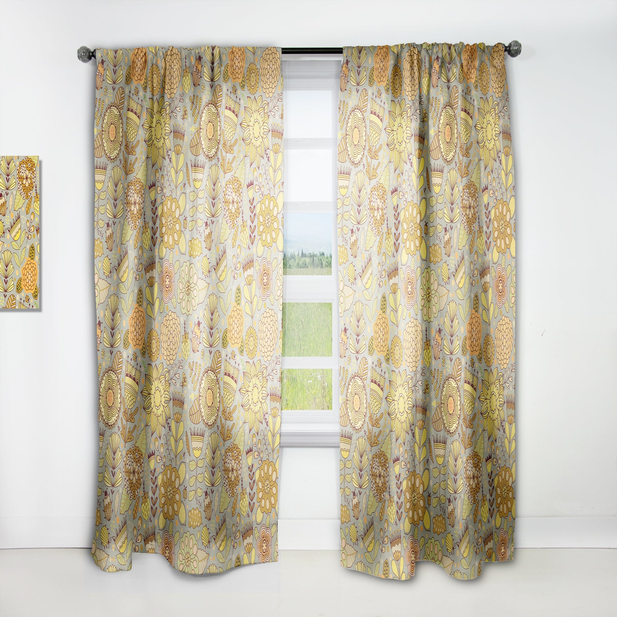 Flower Pattern Botanic Texture' Modern & Contemporary Curtain Panel