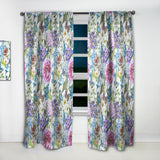 Blue Bird And Blue and Purple Blossoming Flowers' Floral Curtain Panel