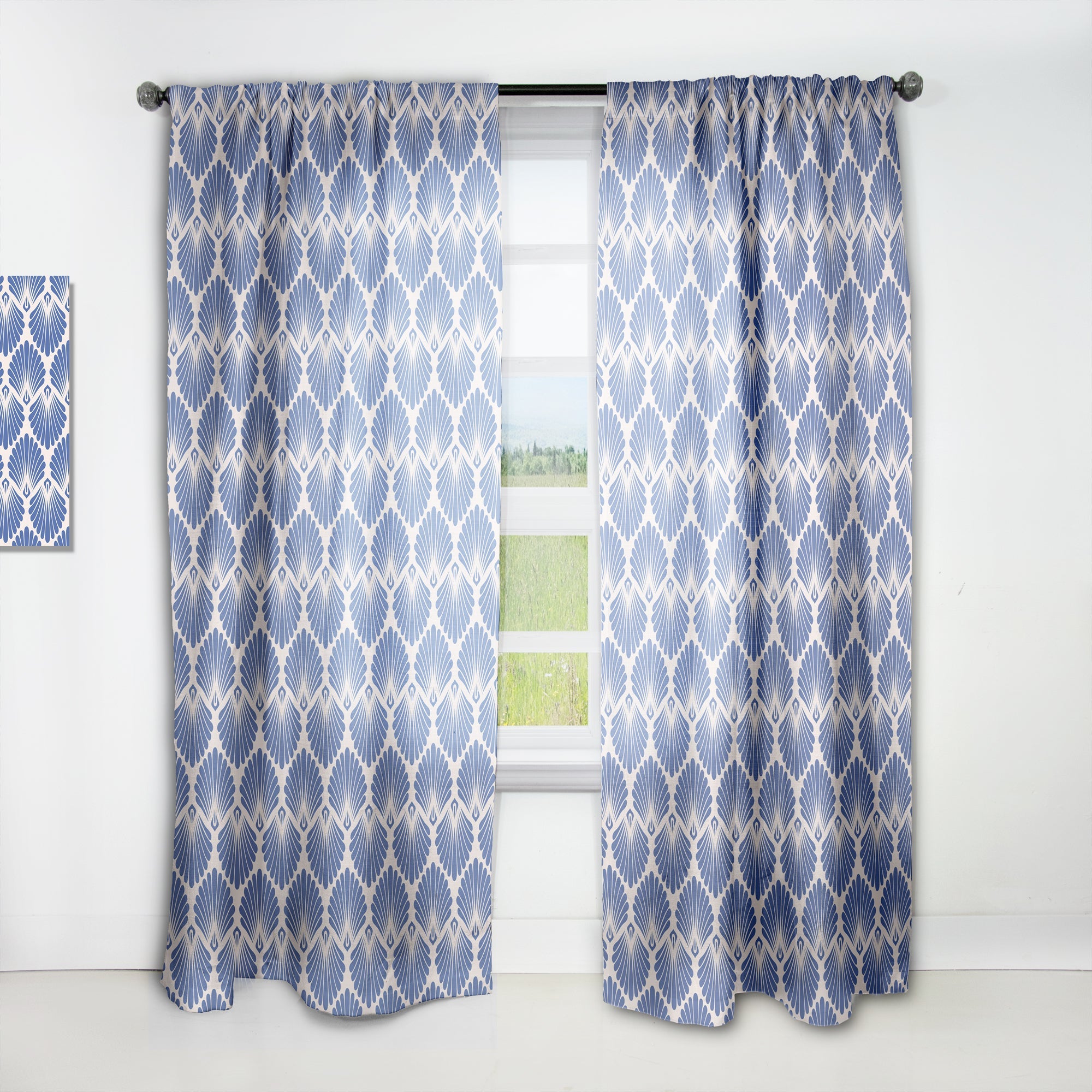 Retro Blue Waves' Mid-Century Modern Curtain Panel