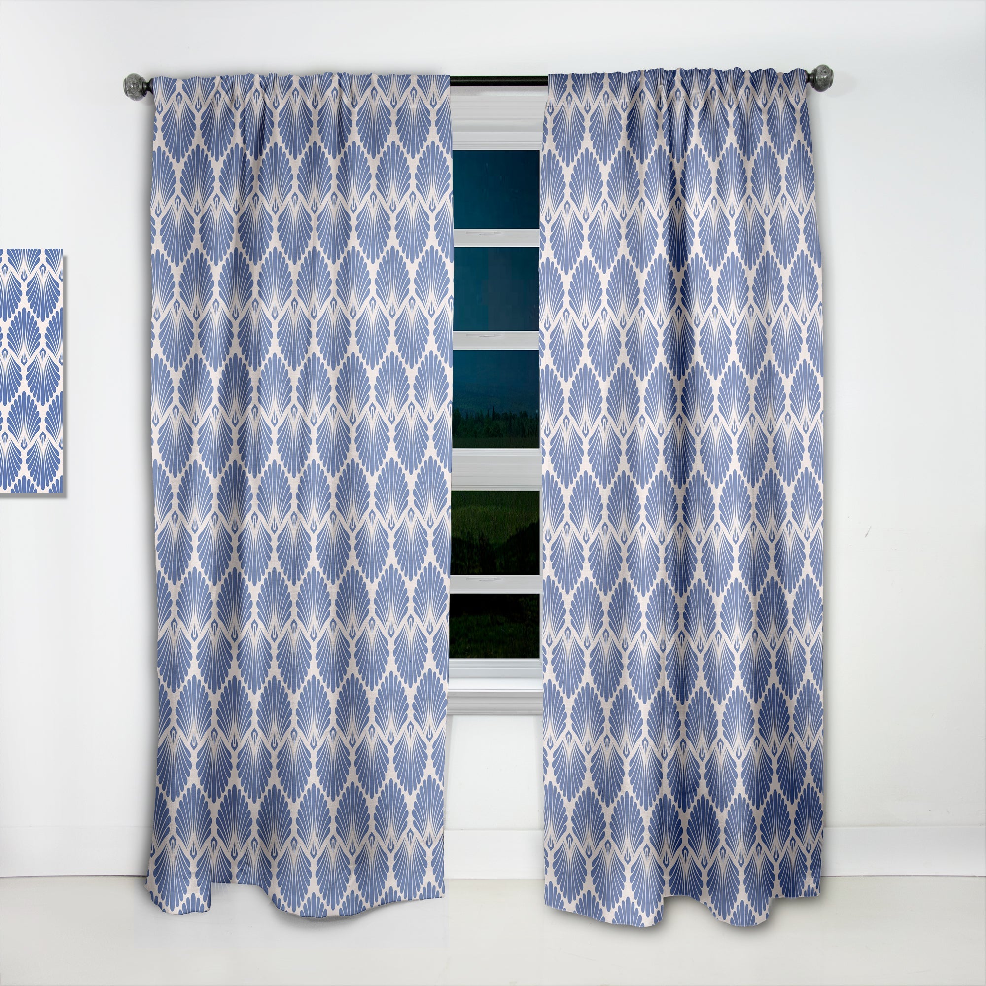Retro Blue Waves' Mid-Century Modern Curtain Panel