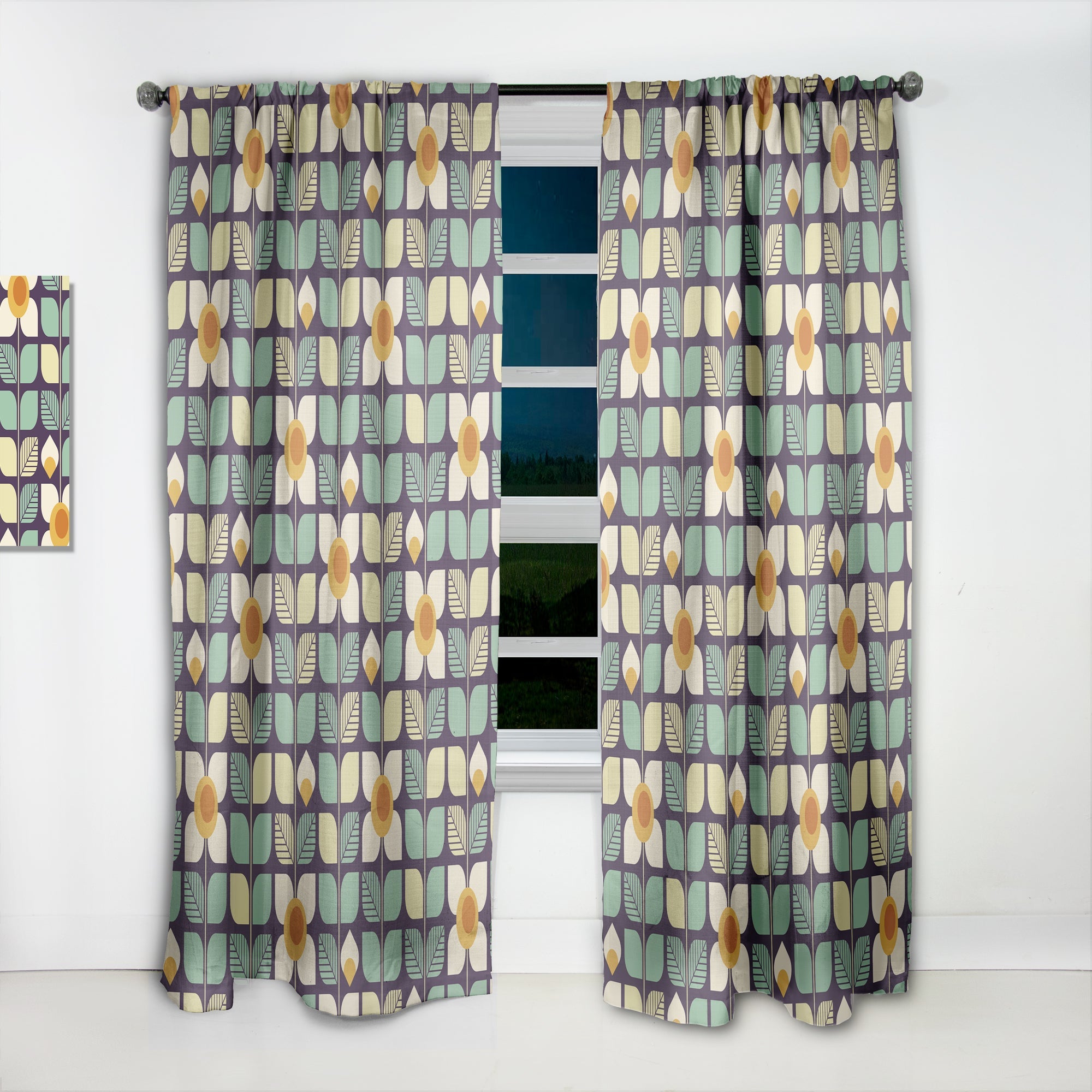 Botanical Retro Design III' Mid-Century Modern Curtain Panel
