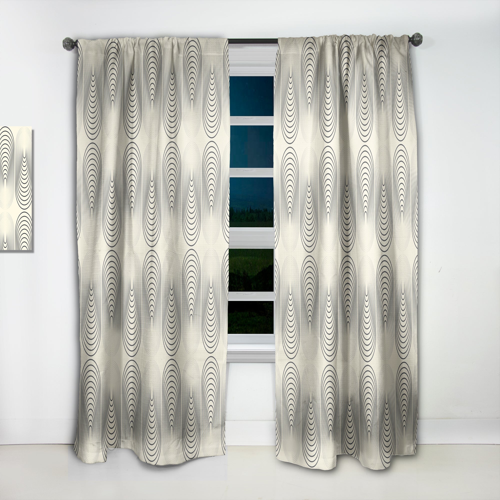Monochrome Geometric Pattern X' Mid-Century Modern Curtain Panel