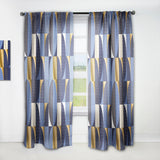 Retro Luxury Waves In Gold And Blue IV' Mid-Century Modern Curtain Panel