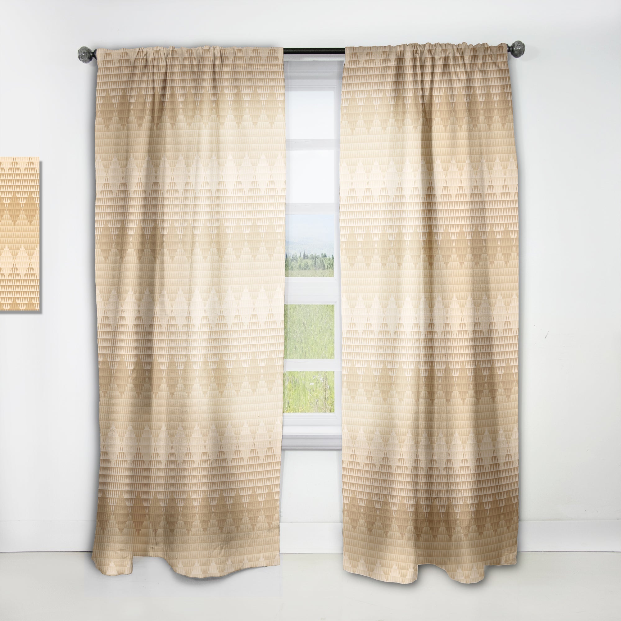 Beige Retro Triangular Wave' Mid-Century Modern Curtain Panel