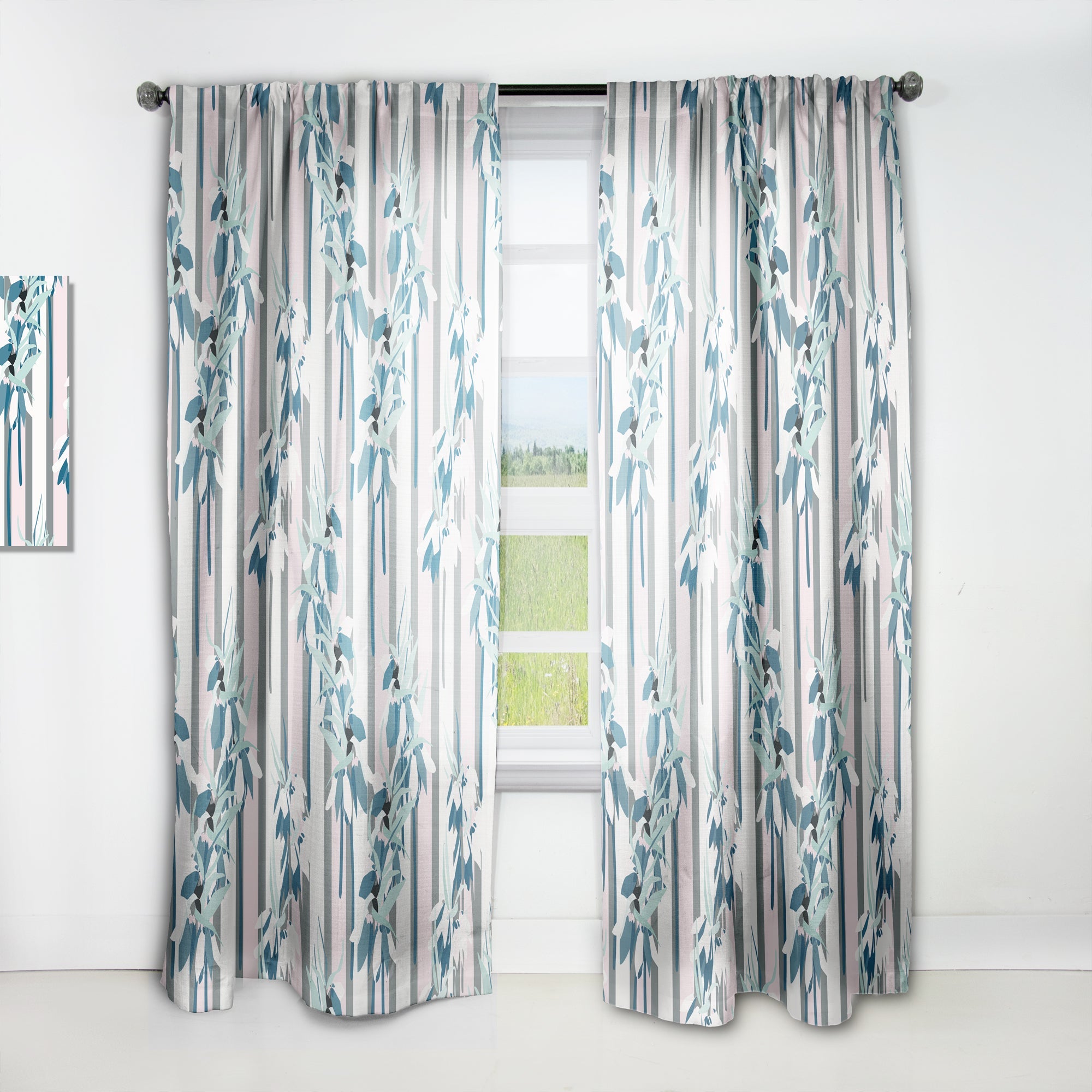 Retro Handdrawn Lilies' Mid-Century Modern Curtain Panel