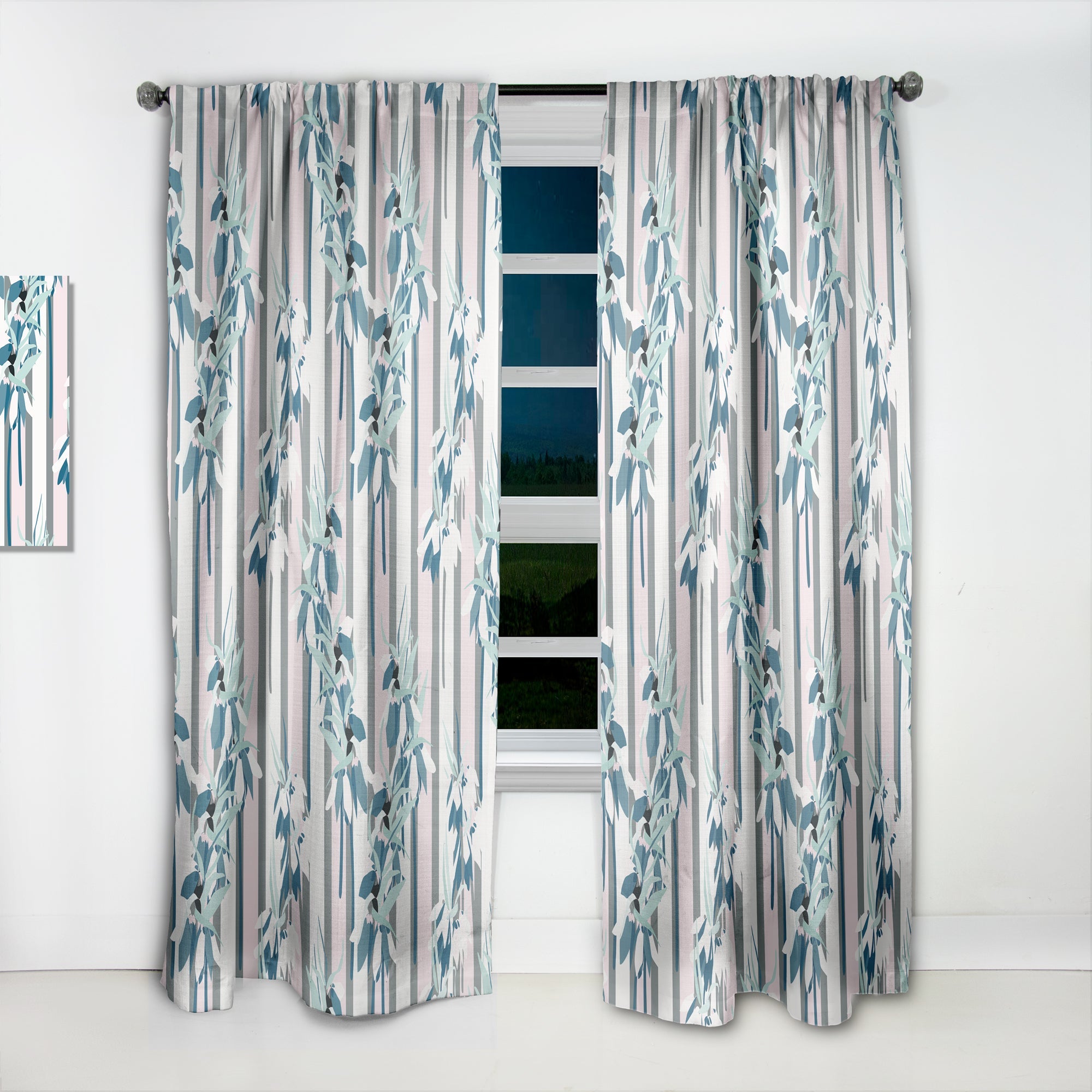 Retro Handdrawn Lilies' Mid-Century Modern Curtain Panel
