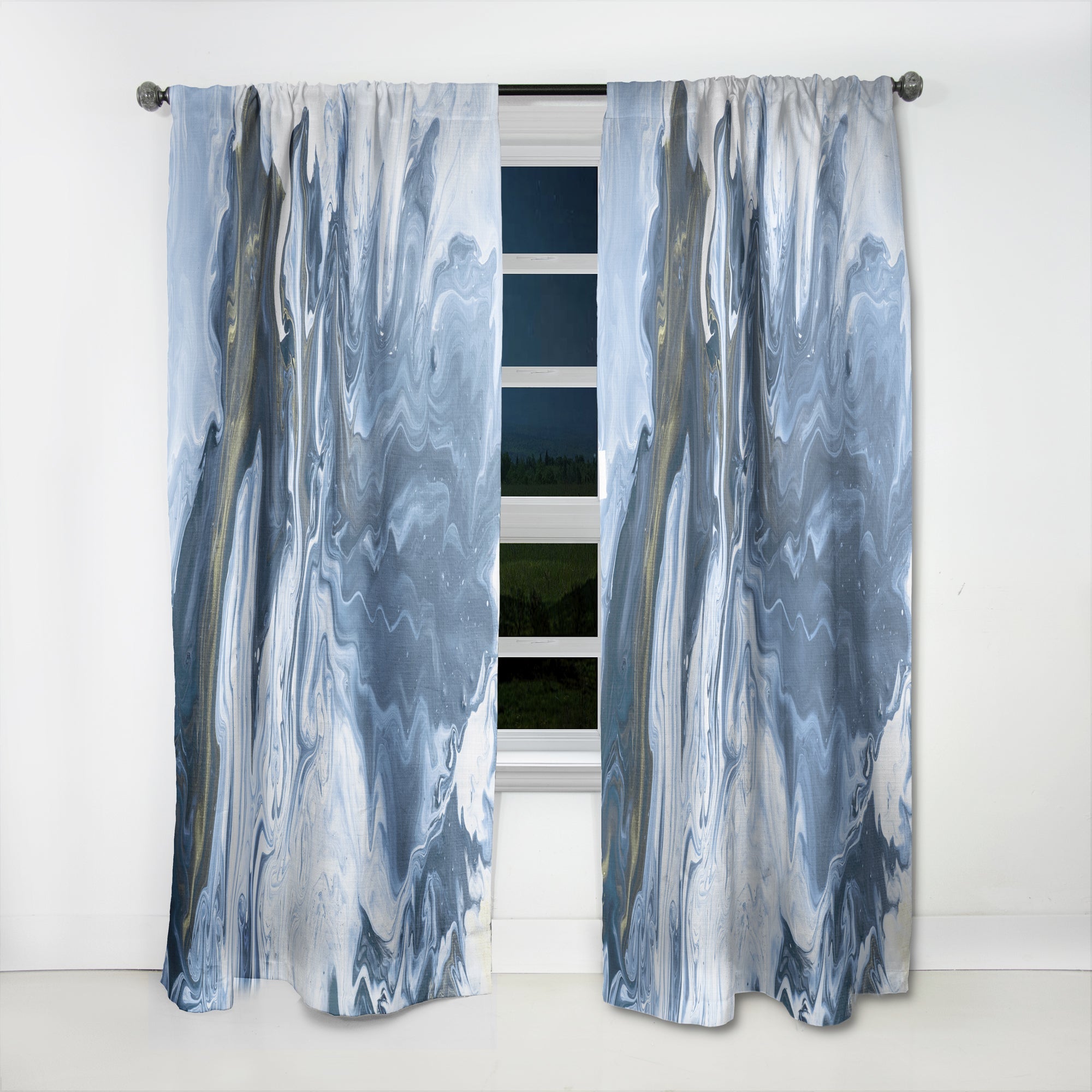 White, grey and White Hand Painted Marble Acrylic III' Modern Curtain Panel