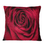 Red Rose Petals with Rain Droplets - Floral Throw Pillow