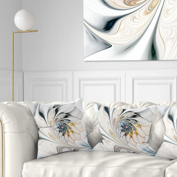 White Stained Glass Floral Art - Floral Throw Pillow