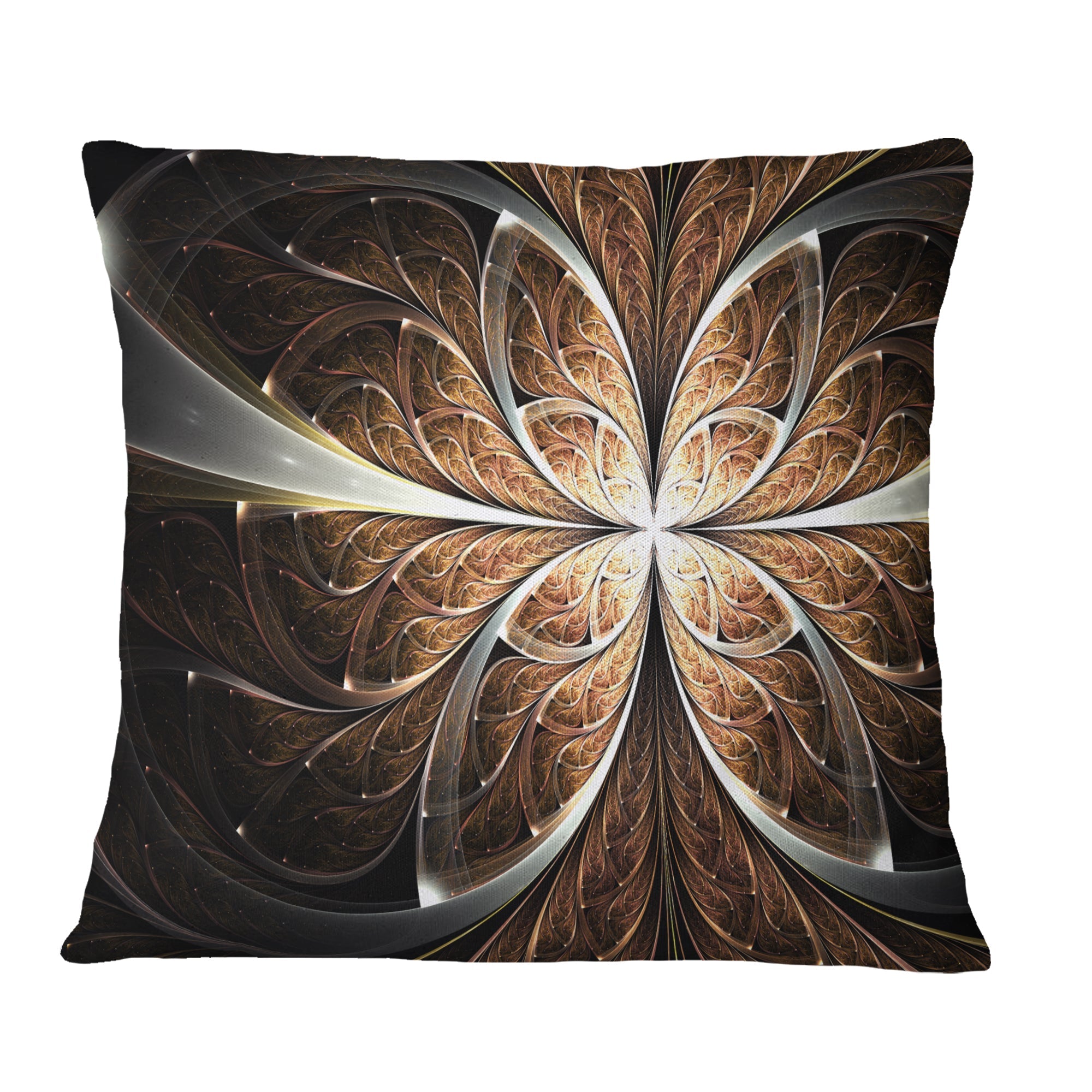 Fractal Flower Brown Black Digital Art - Floral Throw Pillow