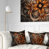 Dark Orange Digital Art Fractal Flower - Floral Throw Pillow