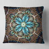 Large Brown Blue Fractal Flower - Floral Throw Pillow