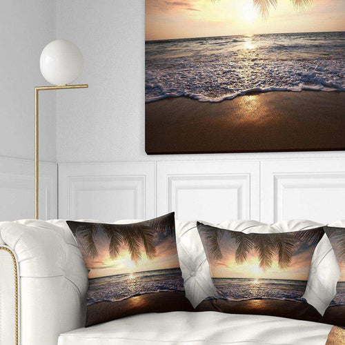 Tropical Beach with Palm Leaves - Seashore Throw Pillow