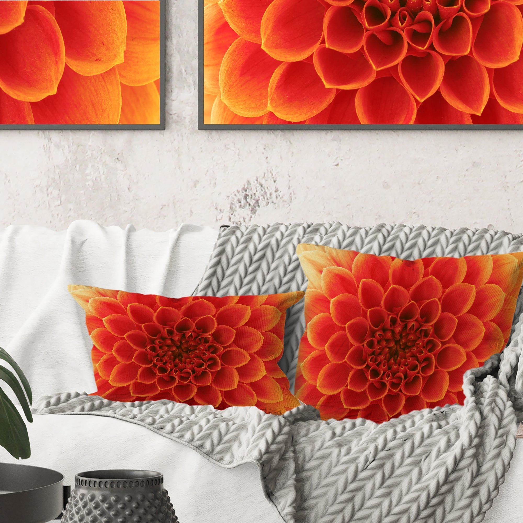 Orange Abstract Flower Petals - Floral Throw Pillow